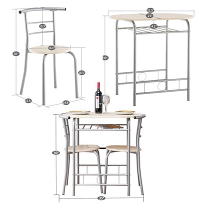 VINGLI 3 Piece Dining Set, Small Kitchen Table Set for 2, Breakfast Table Set, Kitchen Wooden Table with 2 Chairs for Small Space/Dining Room/Apartment, Metal Frame, Wine Rack, Beige - color: Beige