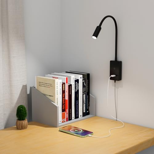 ENUOTEK LED Wall Mounted Bedside Lamp with Flexible Gooseneck, Remote Control Black Wall Mount LED Reading Spot Light for Bedroom, Timer Auto Off, Stepless and Step Dimmable, Neutral White Lighting - color: Black
