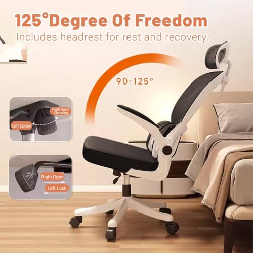 Ergonomic Office Chair Computer Desk Chairs with Flip-up Armrests - color: Black White