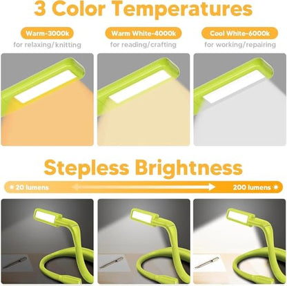 Neck Book Light, Rechargeable Reading Light, 3 Colors Dimmable | Back to School Supplies College Dorm Essentials Bed Lamp, Hands-Free, Dual Lamps, 80H Lasting Neck Light, Gifts for Gilrs - color: Lime