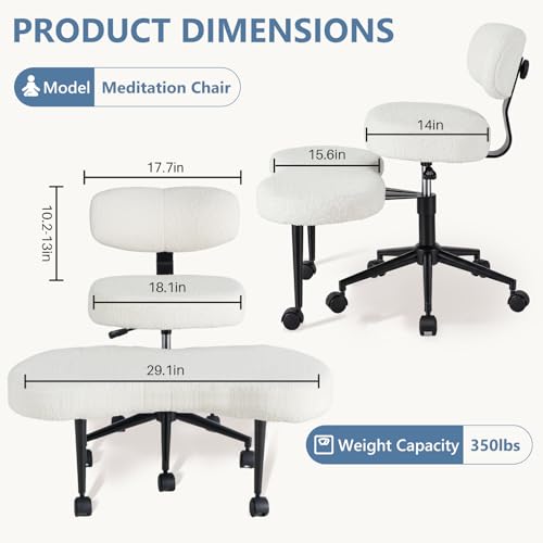 DUMOS ADHD Meditation Chair, Cross Legged Home Office Desk Chair | Ergonomic Adjustable Height Backrest, 360° Swivel Footstool, Yoga Stool, Teddy Fabric White - color: Teddy Fabric White