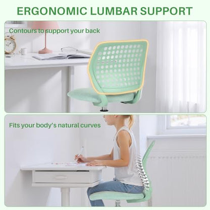 FurnitureR Armless Desk Chair with Wheels, Ergonomic Adjustable Height Swivel Task Chair with Breathable Back and Padded Seat, Rolling Study Computer Seating for Kids Teens, Mint Green - color: Mint Green