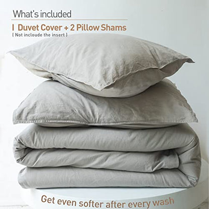 BISELINA French Linen Duvet Cover Set 3pcs with Hidden Zipper Closure Natural Flax Cotton Blend Solid Color Soft Breathable Luxury Farmhouse Bedding -Full Size, Grey - color: Grey, size: Full