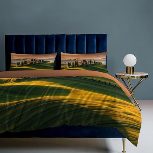 3 Piece Italy Tuscan Bedding Set - Ultra Soft Fabric & Double-Sided Print, Breathable Comforter Set with 1 Quilt Cover & 2 Pillowcases for Home Hotel, 90"x90" - size: 90"x90"