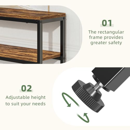 Simple Trending Console Table, 2-Tier Narrow Sofa Table, Rustic Brown | Entryway Table with Storage Shelf, Metal Frame, Adjustable Feet Pads, for Entryway, Living Room, 8 x 31.75 x 31.25Inches - size: 2-Tiers Sofa Table
