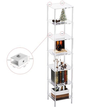 Acrylic Bookshelf, Small Bookcase, Standing Freestanding Corner Storage Shelves Display Shelf for Living Room, Bedroom (Clear, 7 Tier) - size: 7 Tier