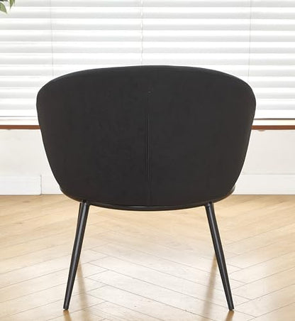 GDFStudio 27" Modern Accent Chair, Comfy Lounge Chair, Velvet Upholstered Chair, Mid Century Modern Armchair with Metal Legs, Solid Wood Frame, Cushion Barrel Side Chair for Living Room Bedroom, Black - color: Black + Velvet
