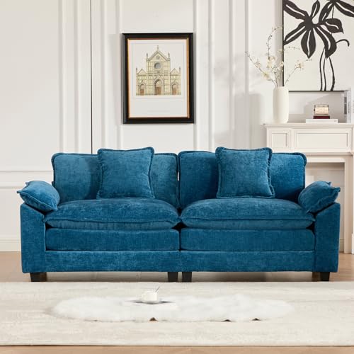 81.9" Oversized Blue Loveseat Sofa, 2 Seater Large Sectional Couches for Living Room, Chenille Fabric Modular Sectional Sofa, Deep Seat Wide Armrest Home Sofas Set, Love Seat Couches - color: Wide Arm-blue, size: 2 Seater