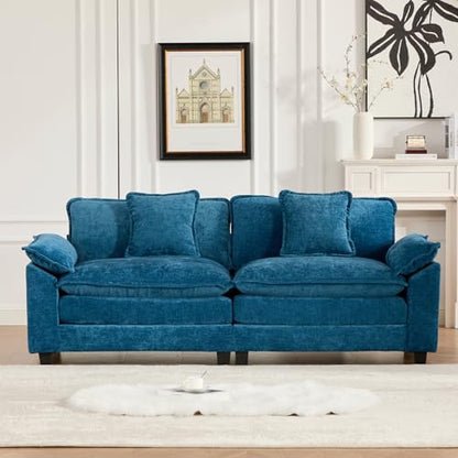 81.9" Oversized Blue Loveseat Sofa, 2 Seater Large Sectional Couches for Living Room, Chenille Fabric Modular Sectional Sofa, Deep Seat Wide Armrest Home Sofas Set, Love Seat Couches - color: Wide Arm-blue, size: 2 Seater