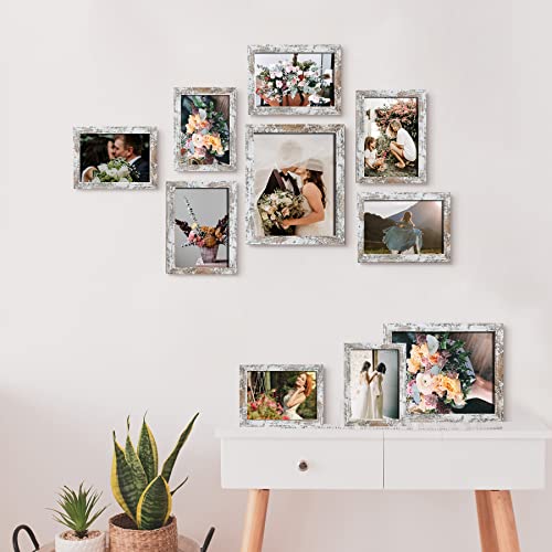 LUCKYLIFE Picture Frame Set 10-Pack, Gallery Wall Frame Collage with 8x10 5x7 4x6 Frames in Distressed White Finishes - color: Distressed White