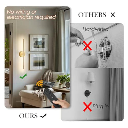 KARTOOSH Battery Operated Wall Sconces Set of Two Wireless Wall Lights | Rechargeable Wall Sconce with Remote 350°Rotate Dimmable 3000K LED Wall Lamp for Living Room, Bedroom - color: Gold, size: 20.4 Inches