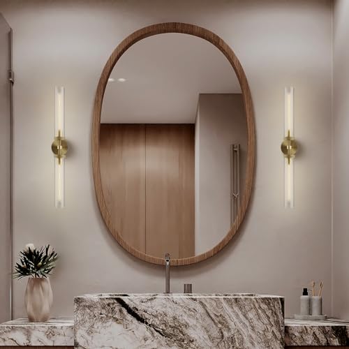 Brass Wall Sconces, 30in Gold 2-Light Double Glass Sconces Wall Lighting, Bathroom Knurled Vanity Light Sconces, Wall Lights for Living Room Bedroom（Including Bulb） - color: Brass- 30 inch-2 Pack, size: 2 Pack