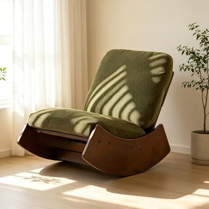 Chifee & Vingol Modern Accent Chair Armless Lounge Chairs with Wood Leg & Pillow Comfy Upholstered Reading Chair for Living Room Bedroom,Rocking Chair-Green - color: Rocking Green