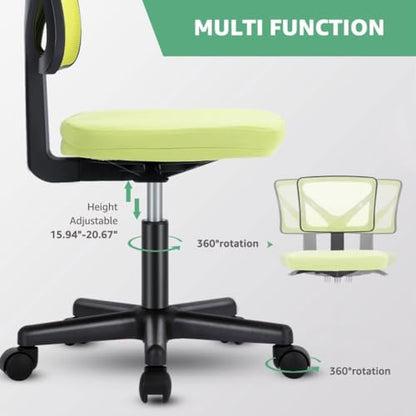 Armless Mesh Office Chair, Ergonomic Low Back Deskchair, Adjustable Rolling Task Computer Swivelchairs for Small Spaces Home Bedroom Study, Yellow - color: Yellow