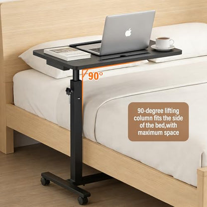 Eocnrhe Adjustable Overbed Bedside Table, Hospital Bed Table with Wheels, Portable Rolling Desk, Mobile Small Standing Desk, Rolling Laptop Stand, Computer Cart - size: 23.62inch