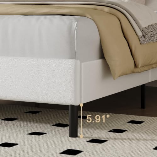 HOMBCK Queen Bed Frame with Headboard, Bed Frame Queen Size with Wooden Slats Support, Diamond Vertical Stripe Design, Mattress Foundation, No Box Spring Needed, White - color: White, size: Queen