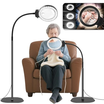 Large 10X Rechargeable Hands Free Magnifying Glass for Reading with Light | Flexible Gooseneck Floor Magnifying Lamp,36 LED,Adjustable Brightness,Lighted Magnifiers for Reading,Sewing,Crafts