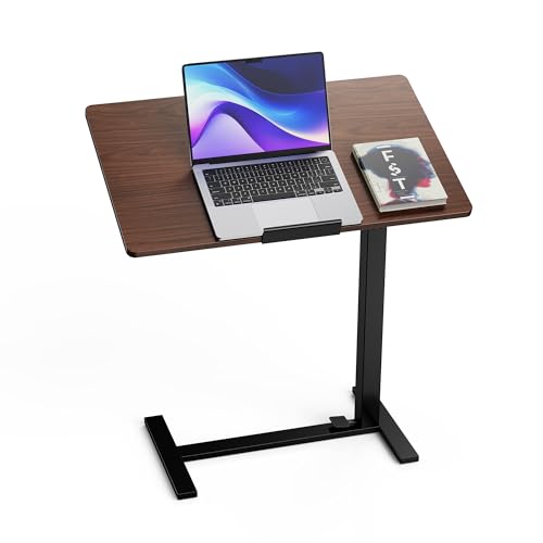 Mobile Standing Desk Adjustable Overbed Table, Pneumatic Height Adjustable Rolling Laptop Desk with Hidden Wheels, 0-180°Tilt Top Rolling Computer Cart Foldable for Home Office, Craft & Study, Brown - color: Brown, style: Fully Tiltable