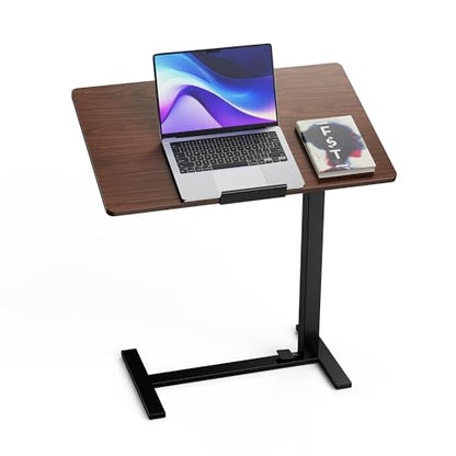 Mobile Standing Desk Adjustable Overbed Table, Pneumatic Height Adjustable Rolling Laptop Desk with Hidden Wheels, 0-180°Tilt Top Rolling Computer Cart Foldable for Home Office, Craft & Study, Brown - color: Brown, style: Fully Tiltable
