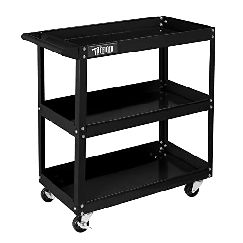TUFFIOM 3 Tier Rolling Tool Cart, 330 Lbs Capacity, with Ergonomic Handle, Black - color: Black