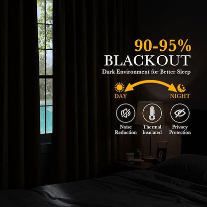 PONY DANCE Blackout Window Curtains - Insulating Against Drafts Drapes Noise Reducing Thermal Insulated Back Tab/Rod Pocket Draperies, 52 x 45-inch Long, Black, Double Panels - color: Black, size: 52"W x 45"L (Pack of 2)