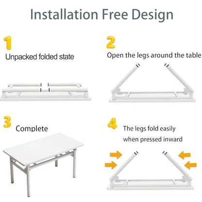 Small Folding Desk No Assembly,39.4 Inch Folding Computer Desk Small Foldable Table for Home Office. - color: Frame：white/Board：white, size: 39.4"*19.7"