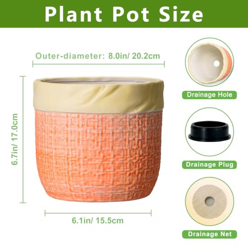 Ceramic Flower Pots, 8 Inch Plant Pot, Round Pots for Plants, Orange | Boho Planter with Drainage Hole, Decorative Plant Pot for Indoor Plants, Garden House Room Decor, Gifts for Plant Lovers - color: Orange, size: 8 Inch