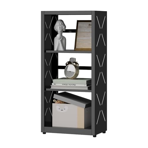 SteeLoong 3 Tier Bookcase,Metal Bookshelf with Adjustable Feet & Shelves | 34"H Black Book Shelf with Bookends,Small Bookcase for Small Places,Modern Open Bookshelf for Home Office,Kitchen,Garage - color: Black, size: 3-Tier 16"W
