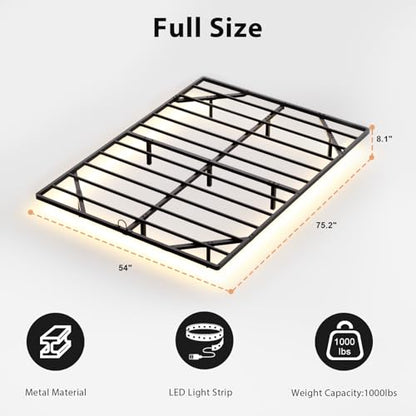 Full Size Floating Bed Frame with Smart LED Lights, Metal Platform Bed | Modern Metal Platform Floating Bed Full - Heavy Duty, Easy Assembly, No Box Spring Needed and Noise Free - size: Full