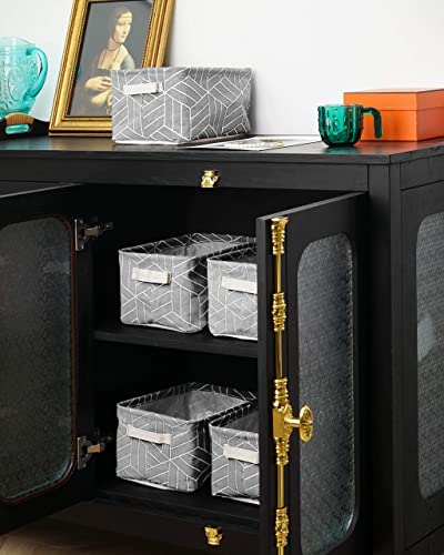 CROWNED 6 Pcs Storage Basket Foldable Cube Fabric Bins Square Mini Box Receive Organizer Rectangle Canvas with Handles for Home Office Books Small 11x8x6.3 inch Grey | 11x8x6.3 inch Square Mini Box Receive Organizer, Small Rectangle Canvas with Handles, F