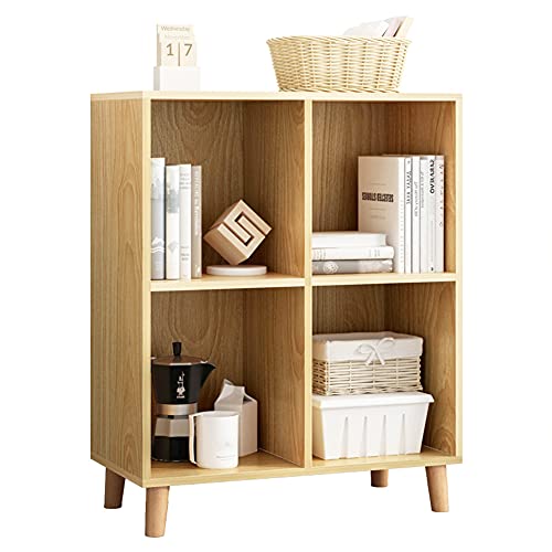 IOTXY Open Cubes Low Bookcase - 2-Tier 4-Cube Short Bookshelf in Oak | Nordic Minimalist Style, MDF Material, Solid Wood Legs, Deep Storage Cubes, Free Standing Wooden Cabinet Organizer Unit - color: Oak, size: 2-Tier 4-Cubes