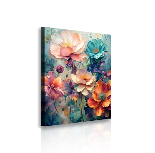 TAILORED CANVASES Spring Bouquet Impasto Wall Art, Botanical Canvas Wall Decor, Large Floral Canvas Print, Modern Flowers Artwork for Bedroom or Living Room, Tropical Flower Canvas 12x18 - size: 18"L x 12"W
