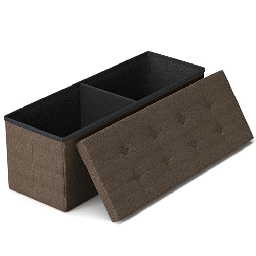 GLAXYFUR 43 Inches Folding Storage Ottoman Bench, Storage Chest, Brown | Ottoman Foot Rest, End of Bed Bench, Load 660 lb, Storage Box for Living Room, Bedroom, Entryway - color: Brown