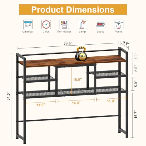 Snughome Desk Shelf, 38.6" Desktop Bookshelf, Desk Hutch Dorm, Countertop Storage Hutch with 5 Shelves for Computer Desk, Multipurpose Wood Desktop Display Organizer Rack for Home Office Dorm