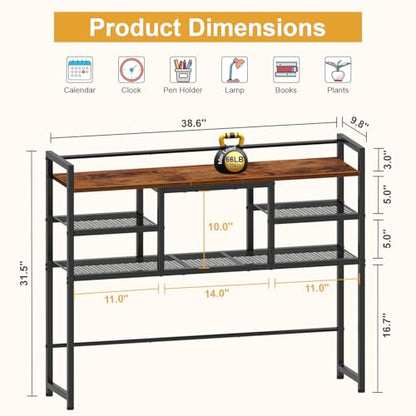 Snughome Desk Shelf, 38.6" Desktop Bookshelf, Desk Hutch Dorm, Countertop Storage Hutch with 5 Shelves for Computer Desk, Multipurpose Wood Desktop Display Organizer Rack for Home Office Dorm