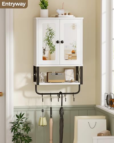 BEWISHOME Bathroom Medicine Cabinet Mirror with Towel Bar | Wall Cabinet with Adjustable Shelf Hooks, Space-Saving Over-Toilet, 7.1 x 15.4 x 24.4 Inches, White - color: White