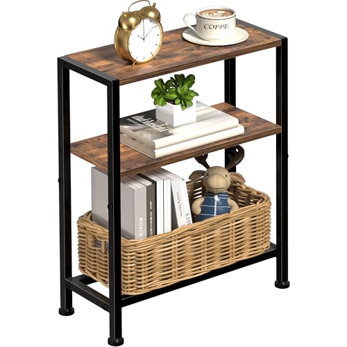 Narrow Side Table for Small Space, 2-Tier Small End Table with Shelf Holder, Slim Nightstand, Skinny Snack Couch Table in Living Room, Bedroom, Study, Kitchen and Balcony (Rustic Brown &Black) - color: Rustic Brown
