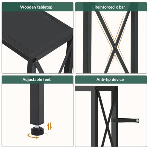 Gewudraw Narrow Console Table with Socket, Sofa Table Behind Couch, Black | 55.1" Couch Table, Industrial Style, Long Skinny Design,For Hallway,Living Room,Bedroom, Built-In Outlets & USB,140cm Length - color: Black, size: 55.1 in