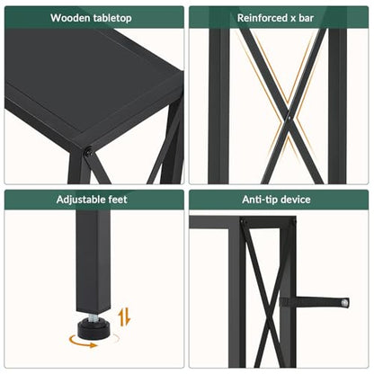 Gewudraw Narrow Console Table with Socket, Sofa Table Behind Couch, Black | 55.1" Couch Table, Industrial Style, Long Skinny Design,For Hallway,Living Room,Bedroom, Built-In Outlets & USB,140cm Length - color: Black, size: 55.1 in