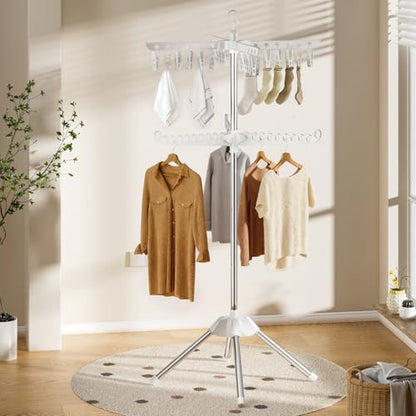 Abiglifty Rotatable and Foldable Clothes Drying Rack, Space Saving Free Standing Laundry Drying Rack for Indoor, Balcony, 2 Layer - size: 2 tier