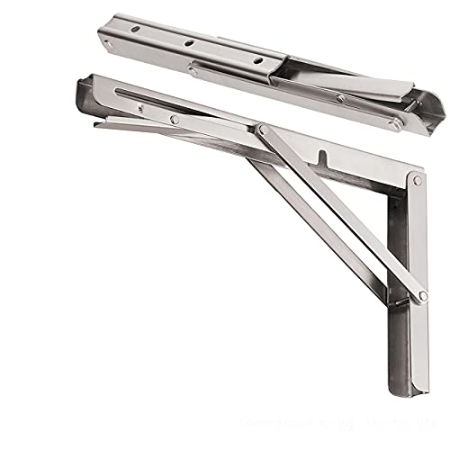 CLT 12'' Folding Shelf Brackets Max. Load 330 lb, Heavy Duty Stainless Steel DIY Wall Mounted Shelf Bracket Space Saving for Table Work Bench, Pack of 2 - size: 12 Inch, style: Silver