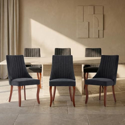 Upholstered Dining Chairs Set of 6, Mid-Century Modern Fabric Seating with Solid Wood Legs, High Back Side Chairs for Kitchen and Dining Room, Black - color: Black, size: Set of 6