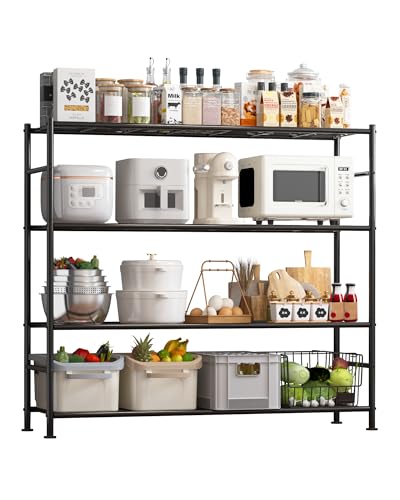 Sakugi Storage Shelves - 4 Tier Shelf Organizer, Heavy Duty Garage Shelving Unit with Leveling Feet, Stable Metal Shelves Organizer for Pantry, Kitchen and Closet, 46.3" W x 12.6" D x 46.6" H, Black - color: Black, size: 46.3W×12.6D×46.6H(4T)