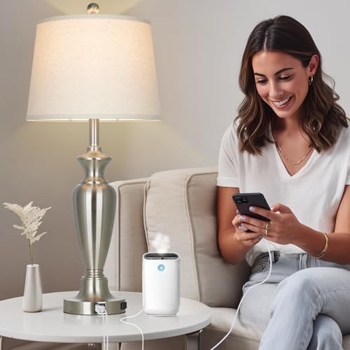 Cinyirong 30" Tall Silver Table Lamp for Living Room, 3-Way Dimmable Touch Control Bedside Lamp for Bedroom Nightstand with USB A+C Ports & AC Outlet (1 Pack) - color: Silver (1 Pack)