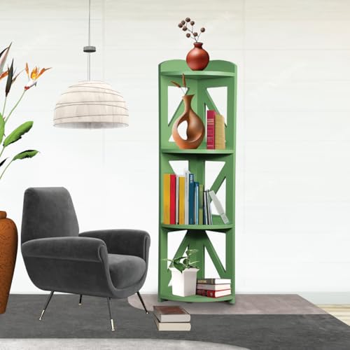 Corner Shelf Stand, Corner Bookshelf, Small Corner Shelves by Natural Wood, Plant Stand, Corner Bookcase for Living Room, Home Office, Bedroom, (Green, 4 Tier) - color: Green, size: 4 Tier