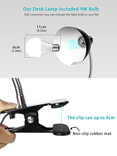 Desk lamp Eye-Caring Table Lamps, 360°Rotation Gooseneck Clip on Lamp Reading Light Portable Reading Book Light Clamp Study Desk Lamps for Bedroom and Office Home Lighting (Black) - color: Black