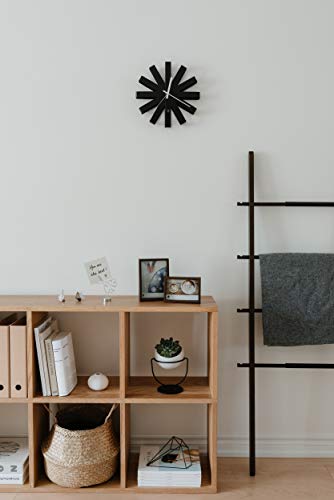 Umbra Ribbon Modern 12" Wall Clock, Silent Non Ticking Battery Operated Quartz Movement, Black