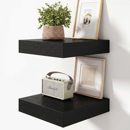 12 Inch Deep Floating Shelves, 12'' x 12'' Black Shelves Set of 2 | Invisible Brackets, Engineered Wood, Mounting Hardware Included, 30LBS, Bathroom, Laundry Room, Kitchen, Living Room - color: Black, size: 12W x 11.6D x 2H, 2 Pack