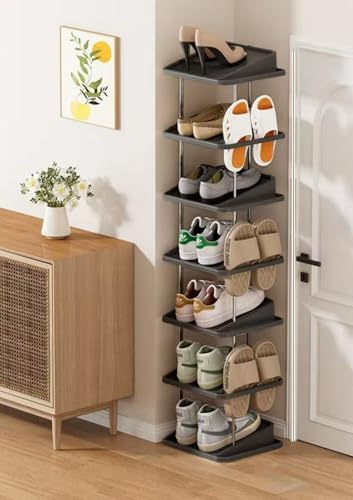 Vertical Shoe Rack, Narrow Shoe Tower for 10 Pairs, Space Saving, for Entryway, Living Room, Bedroom (Black, 7 Tiers) - color: Black, size: 7 Tiers