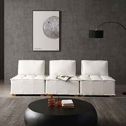 KEVINSPACE 31.5" Modular Sectional Sofa Couch, Armless Floor Chair with Gold Wood Legs and Pillow, Teddy Fabric Convertible Sofa, Variable Sectional Sofa for Living Room, Free Combination, White - color: 1pcs White-1